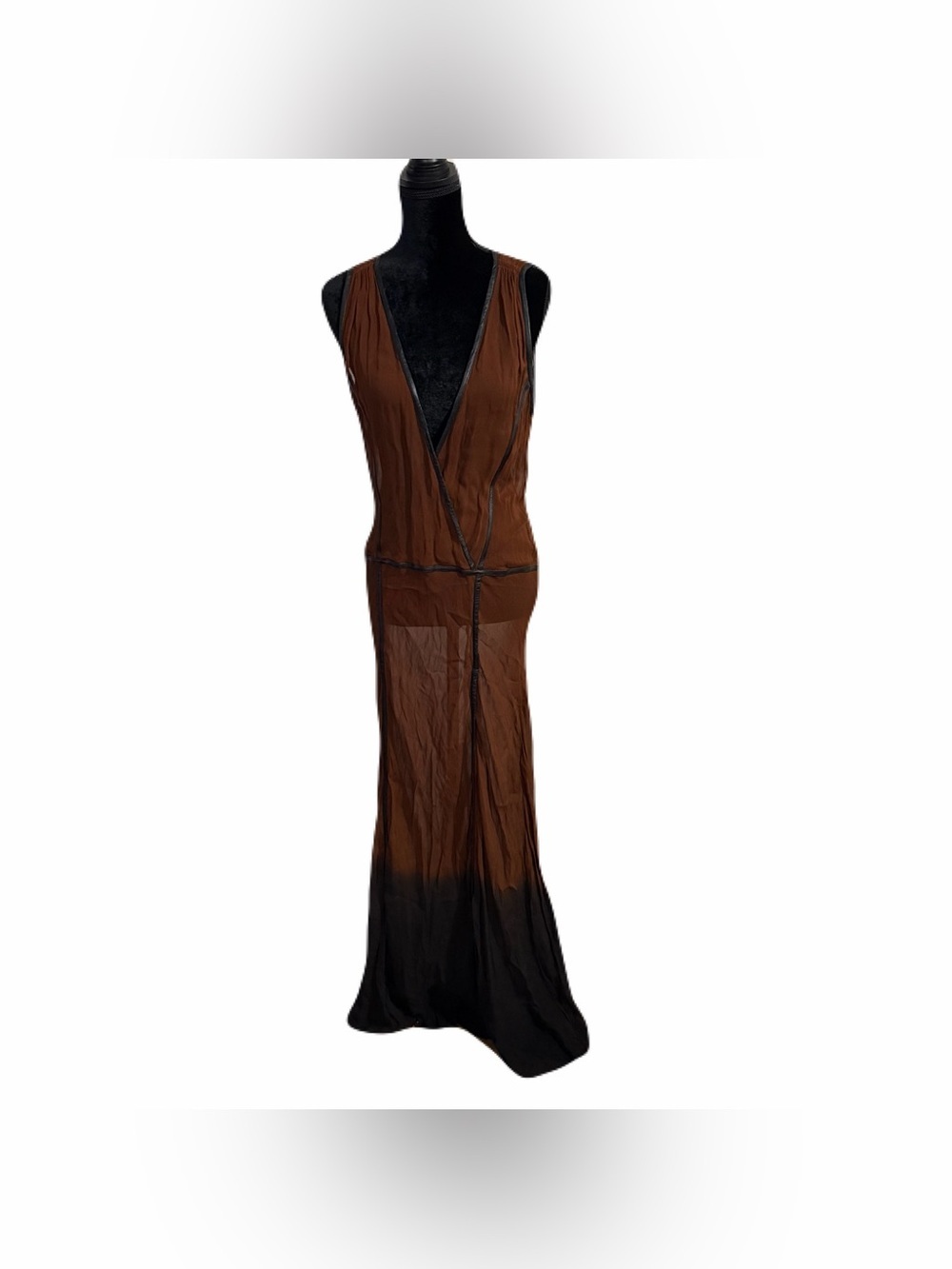 Nicholas K Maxi Dress Medium Rust Brown Sheer Panel Deep V Boho Designer